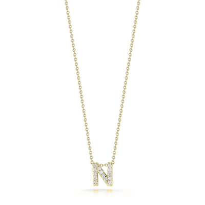 Shop Roberto Coin 18k Yellow Gold 0.07ct Diamond Tiny Treasures Letter "n" Necklace - 001634aychxn In Yellow, Gold-tone