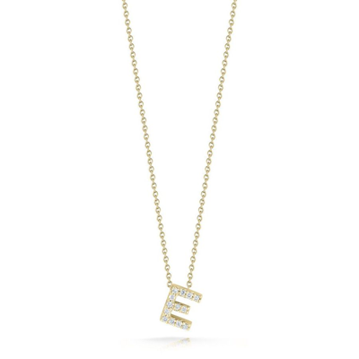 Shop Roberto Coin 18k Yellow Gold 0.06ct Diamond Tiny Treasures Letter "e" Necklace - 001634aychxe In Yellow, Gold-tone