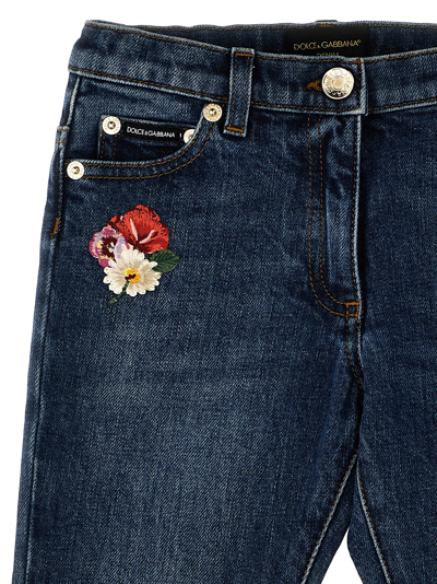 Dolce & Gabbana Rose Floral-embroidered Jeans In Blue