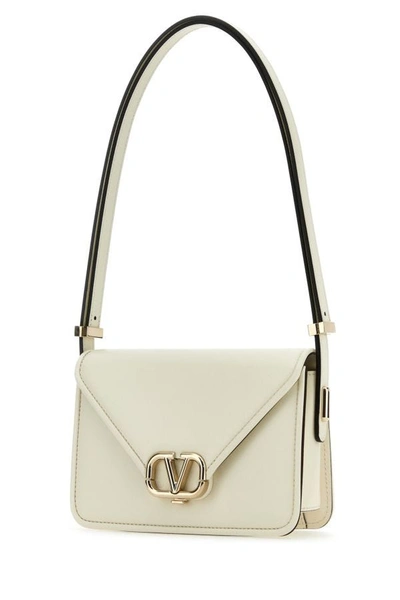 Shop Valentino Garavani Woman Ivory Leather Vlogo Crossbody Bag In White