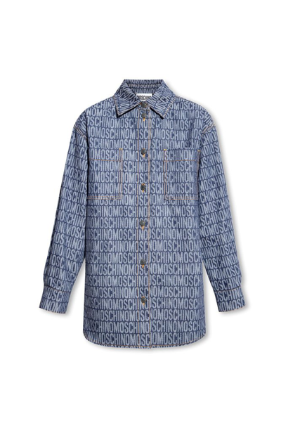 Shop Moschino Monogrammed Denim Shirt In Blue
