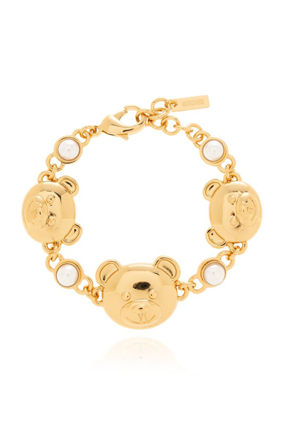 Shop Moschino Teddy Bear Head Bracelet In Gold