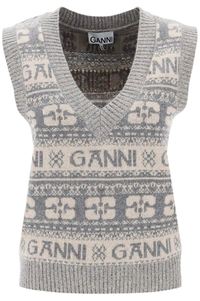 Shop Ganni Jacquard Logo Motif Vest In Multicolor