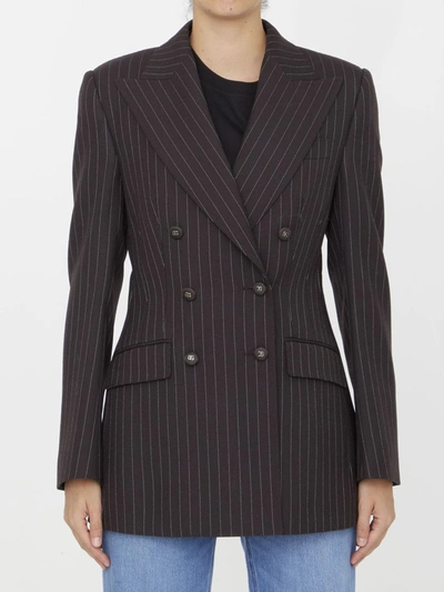 Shop Dolce & Gabbana Pinstriped Wool Jacket In Brown