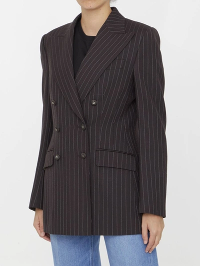 Shop Dolce & Gabbana Pinstriped Wool Jacket In Brown