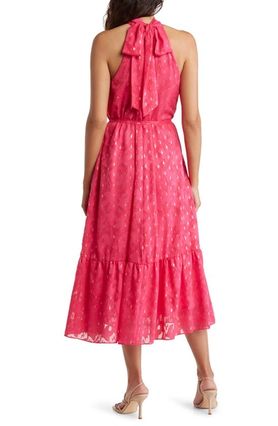 Shop Donna Ricco Halter Neck Midi Dress In Fuchsia