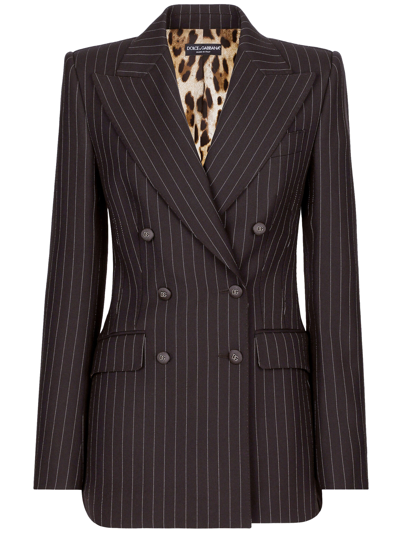 Shop Dolce & Gabbana Pinstriped Wool Jacket In Brown