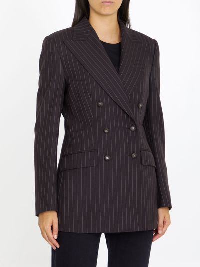 Shop Dolce & Gabbana Pinstriped Wool Jacket In Brown