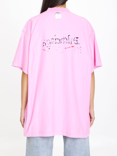 Balenciaga Women's Logo Printed Crewneck T Shirt In Pink