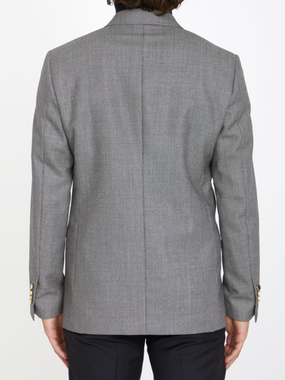 Lardini Double-breasted Jacket In Wool Silk And Linen In White