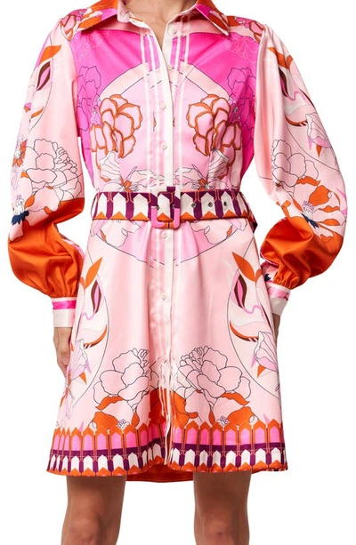 Shop Ciebon Billy Floral Print Long Sleeve Dress In Pink