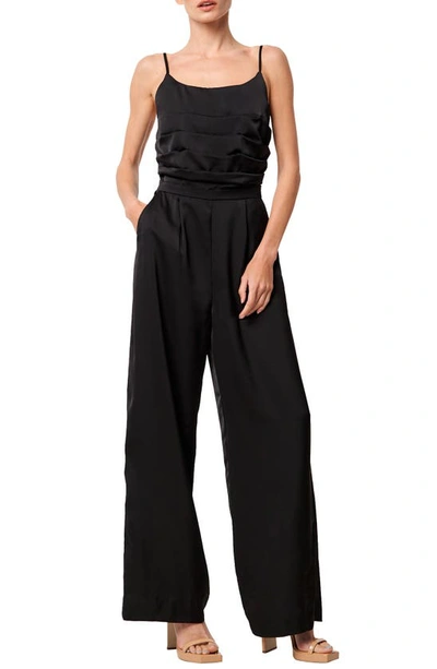 Ciebon Cecilie Pleated Satin Cami Jumpsuit In Black