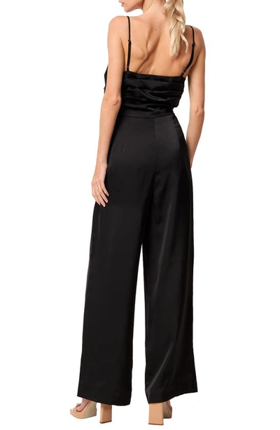 Ciebon Cecilie Pleated Satin Cami Jumpsuit In Black