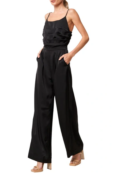 Ciebon Cecilie Pleated Satin Cami Jumpsuit In Black
