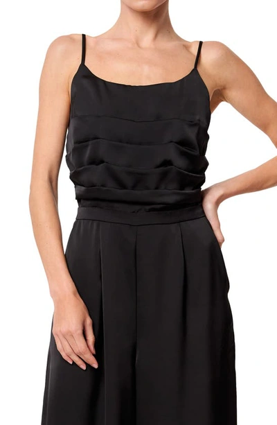 Ciebon Cecilie Pleated Satin Cami Jumpsuit In Black