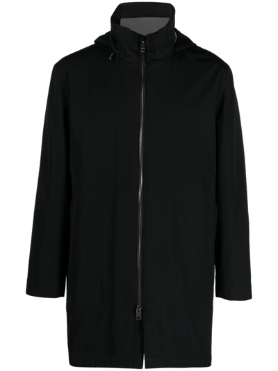 Shop Brioni Black Zipped Hooded Coat