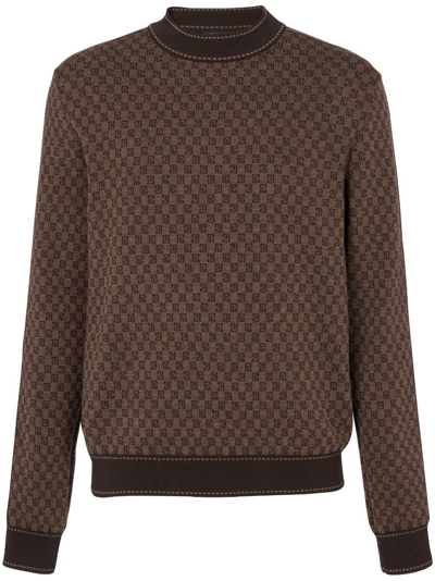 Shop Balmain Monogram Jacquard Wool Sweater - Men's - Merino In Brown