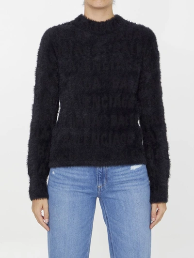 Shop Balenciaga Furry Bal Horizontal Allover Jumper In Black
