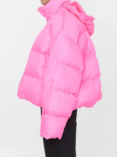 Shop Balenciaga Neon Pink Nylon Puffer Jacket