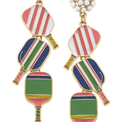 Shop Canvas Style Ellie Pickleball Triple Linked Pearl Cluster Drop Earrings In Pink