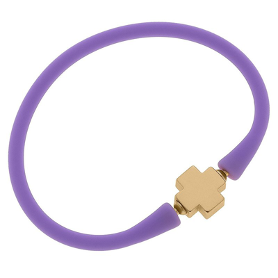 Shop Canvas Style Bali 24k Gold Plated Cross Bead Silicone Bracelet In Lavender In Purple