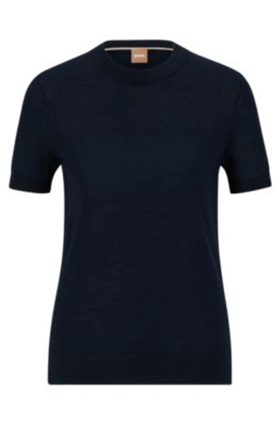 Hugo Boss Boss Falyssiasi Wool T-shirt Sweater In Dark Blue