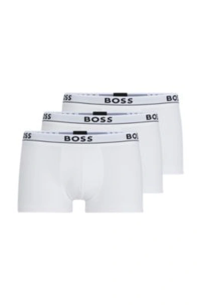 Shop Hugo Boss Three-pack Of Stretch-cotton Trunks With Logo Waistbands In White