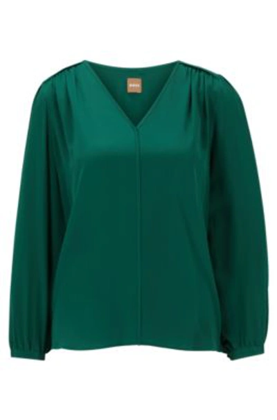 Shop Hugo Boss V-neck Regular-fit Blouse In Washed Silk In Light Green
