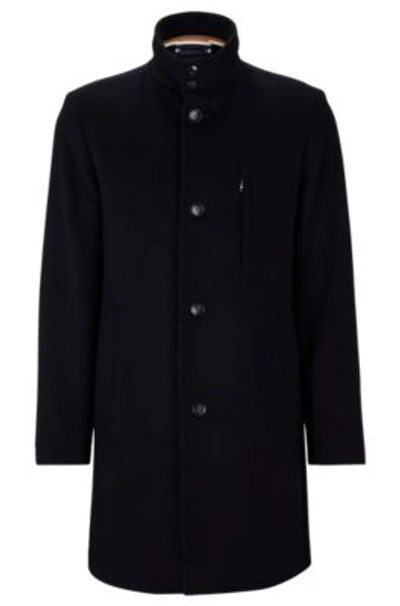Shop Hugo Boss Slim-fit Formal Coat In Virgin Wool And Cashmere In Dark Blue
