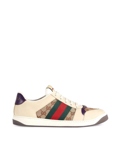 Gucci Screener Lace-up Sneakers In Nude & Neutrals