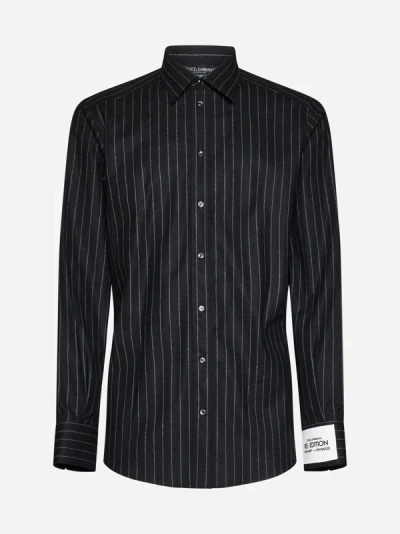 Shop Dolce & Gabbana Re-edition Pinstriped Wool Shirt In Black,white