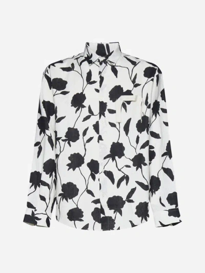 Shop Jacquemus Simon Print Linen Shirt In White,black