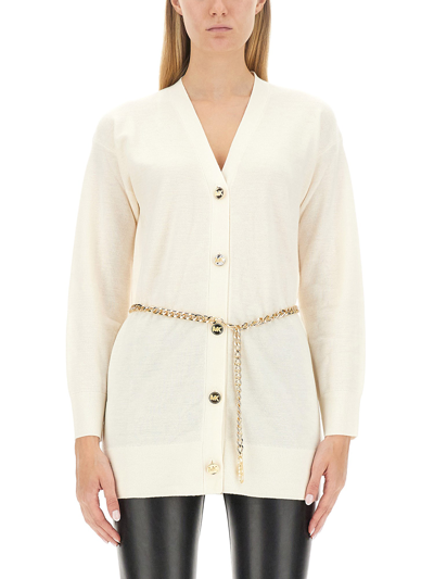 Shop Michael Michael Kors Belted Cardigan In White