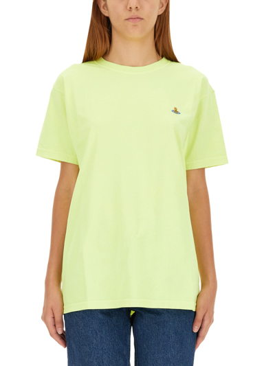 Shop Vivienne Westwood T-shirt With Orb Embroidery In Yellow