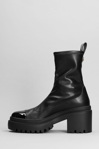 Shop Giuseppe Zanotti Vicentha Low Heels Ankle Boots In Black Leather