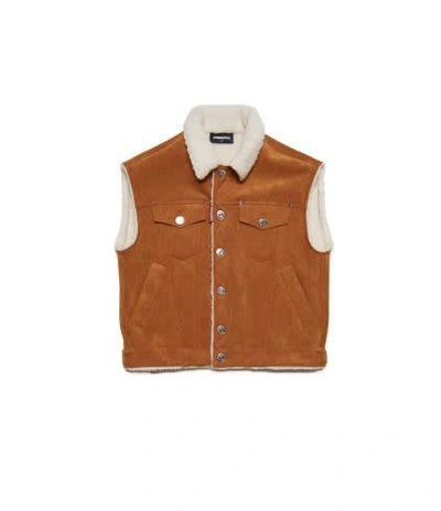 Shop Dsquared2 Waistcoat In Faux Shearling In Brown