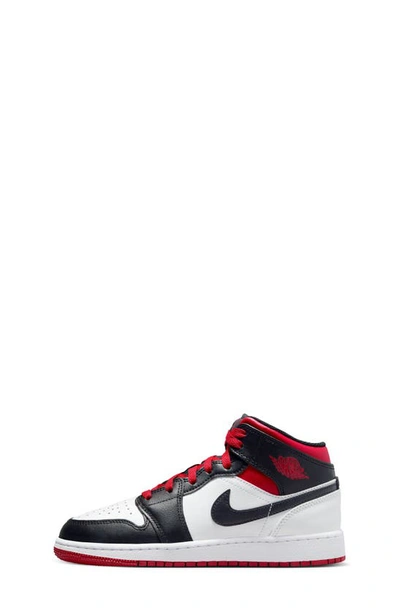 Shop Nike Kids' Air Jordan 1 Mid Sneaker In White/ Gym Red/ Black