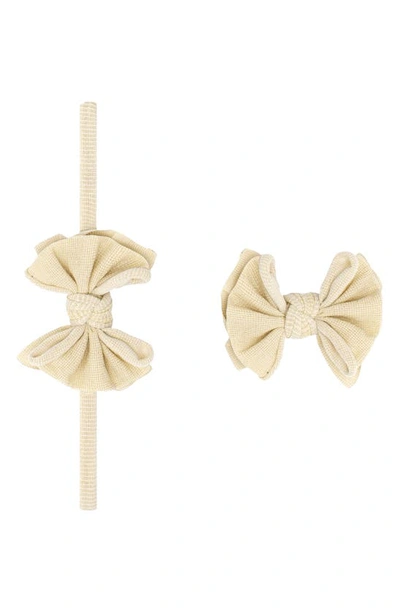 Shop Baby Bling 2-pack Baby Bow Headbands In Metallic Gold