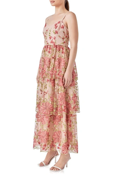 Shop Endless Rose Floral Embroidered Tiered Maxi Dress In Pink