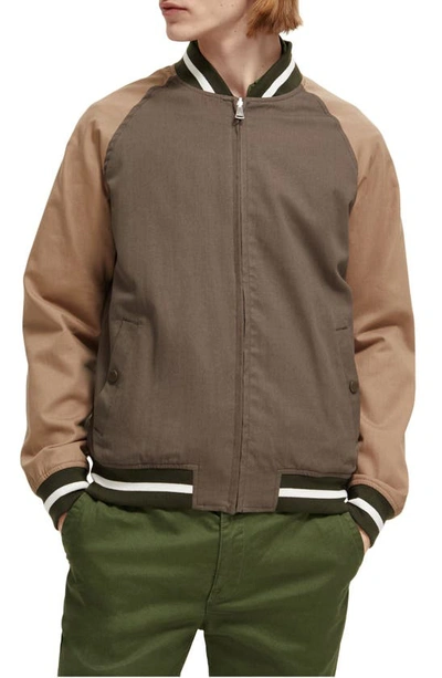Shop Scotch & Soda Reversible Recycled Polyester Bomber Jacket In Taupe Animal