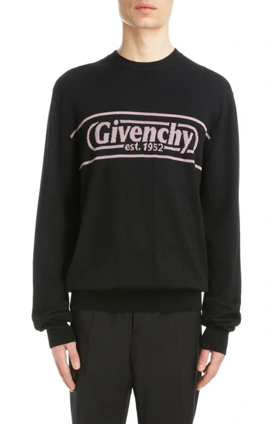 Shop Givenchy Logo Merino Wool Sweater In Black/ Pink