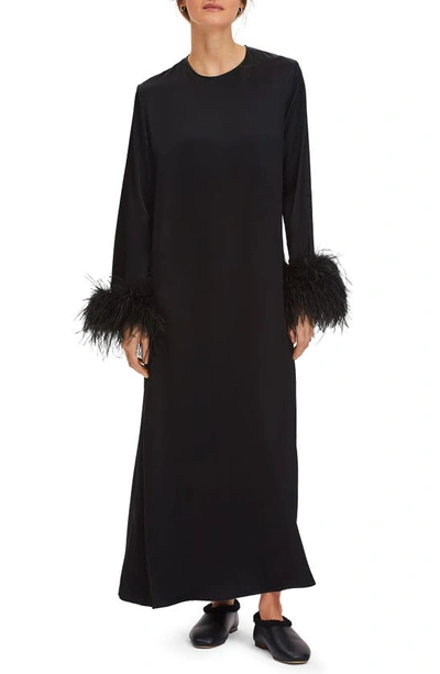 Shop Sleeper Suxi Feather Trim Maxi Nightgown In Black