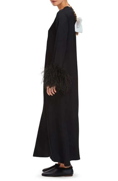 Shop Sleeper Suxi Feather Trim Maxi Nightgown In Black