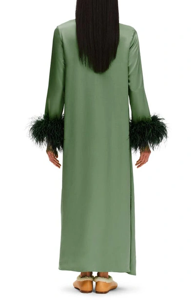 Shop Sleeper Suxi Feather Trim Maxi Nightgown In Green