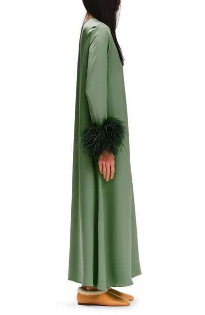 Shop Sleeper Suxi Feather Trim Maxi Nightgown In Green