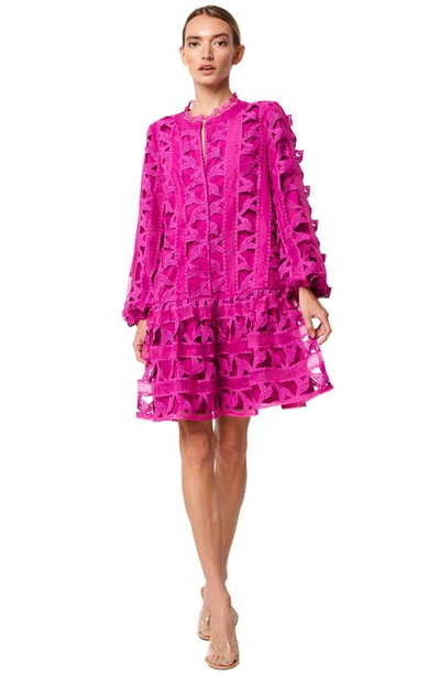 Shop Ciebon Wylla Humbird Lace & Organza Drop Waist Dress In Hot Pink