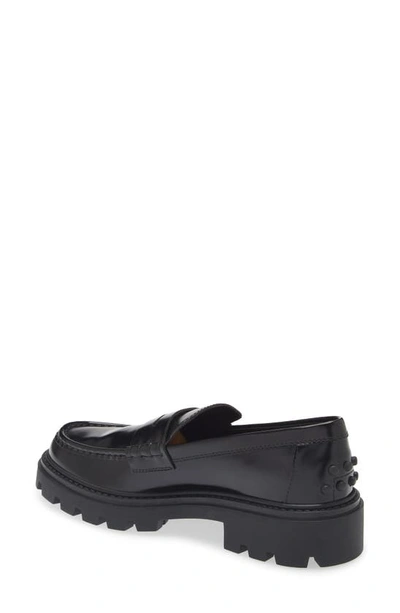 Tod's Lug Sole Penny Loafer In Black