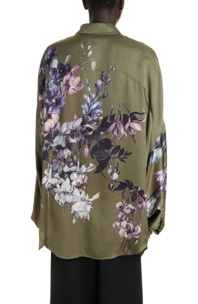 Shop Dries Van Noten Casia Floral Print Oversize Button-up Shirt In Khaki 606