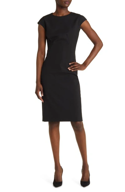 Shop Hugo Boss Dironah Virgin Wool Sheath Dress In Black