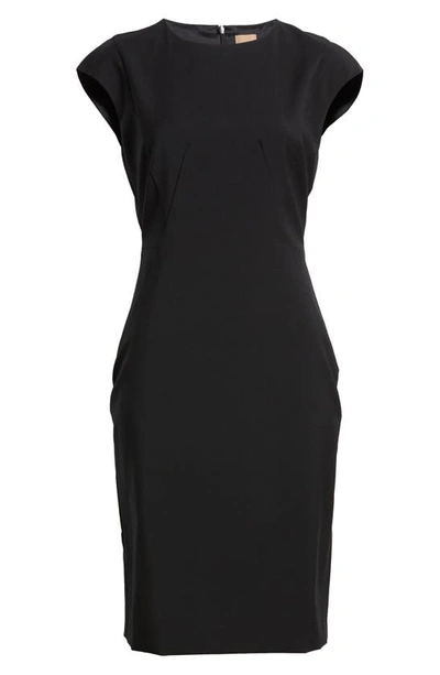 Shop Hugo Boss Dironah Virgin Wool Sheath Dress In Black